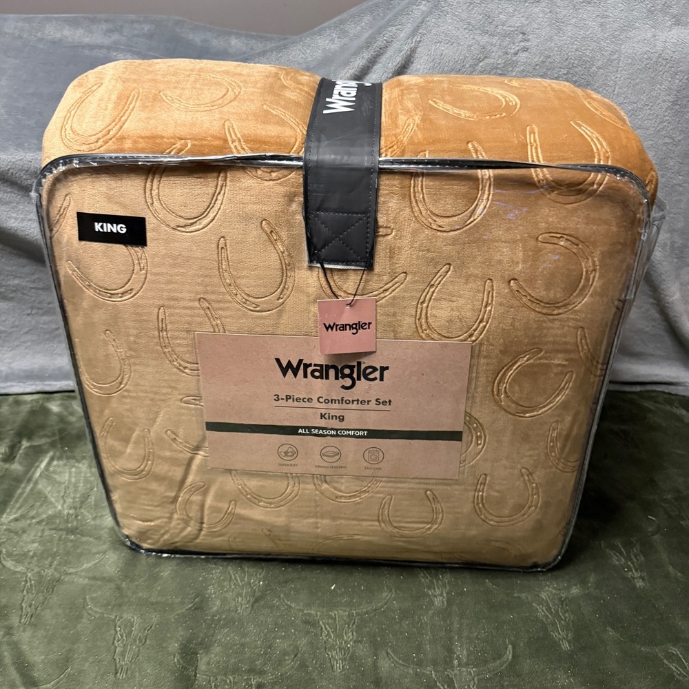 Wrangler Comforter Set King Tan NEW Plush Horseshoe Western
